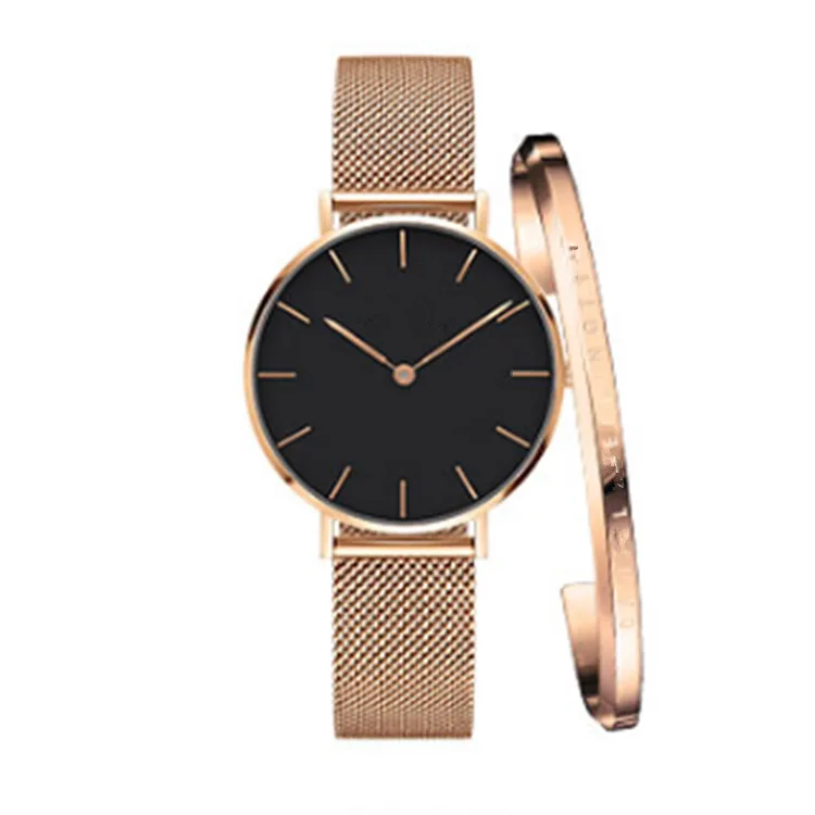 

Gold Stainless steel Water resistant Japan quartz Watch and Bangles, Black;silver;gold.