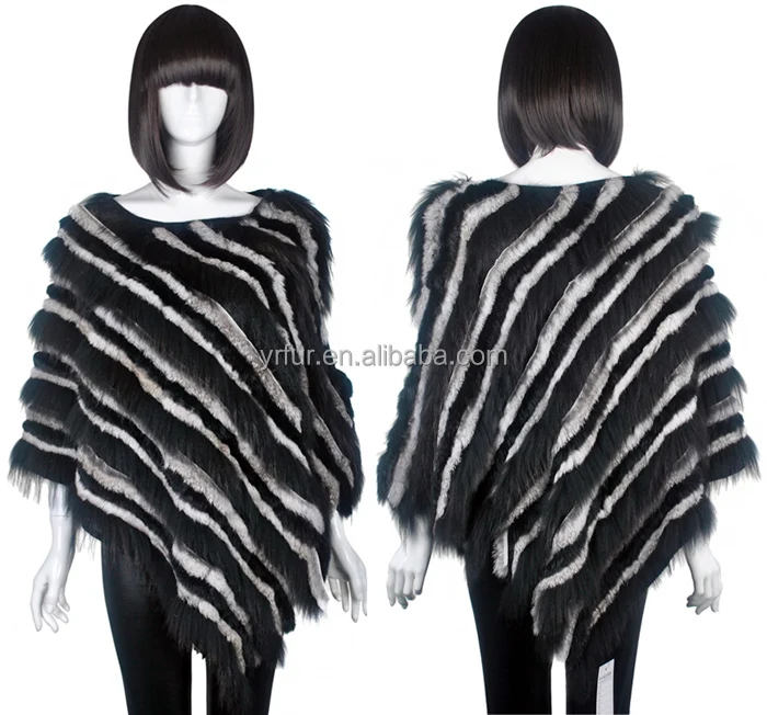 
YR104 YR fur Australia Style New Design Ladies Tassel Cape Real rabbit and raccoon fur Triangle Poncho 