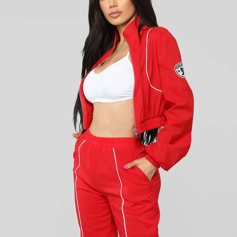 red cropped tracksuit