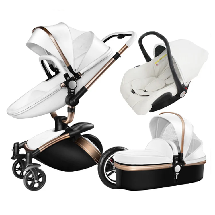 

White travel system luxury baby stroller 3 in 1 with carrycot and carseat, Pink,black,white,brown/ custom