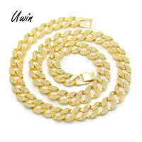 

Gold Plated Iced Out 15mm Cuban Link Chain Cuban Necklace for Men