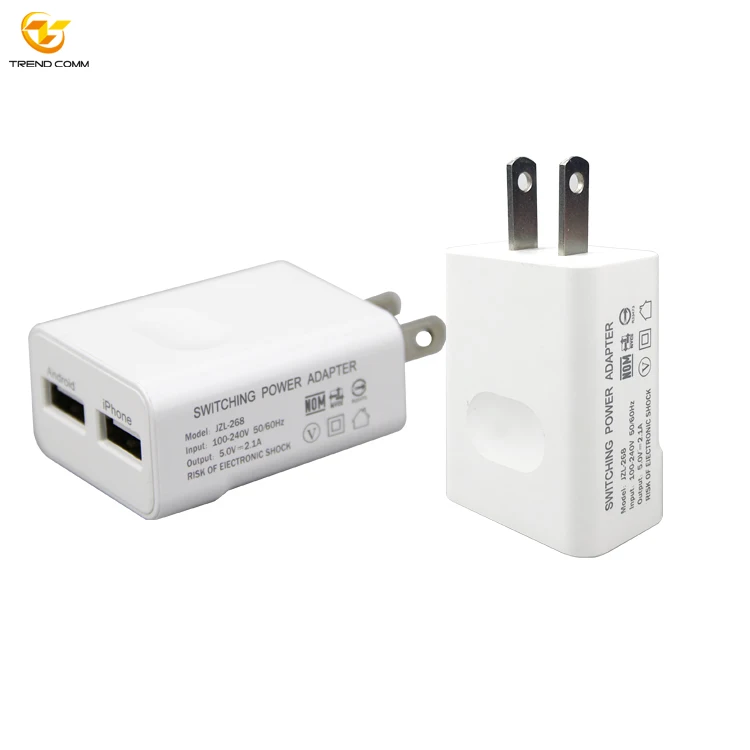 

US EU Plug 5V 2.1A Wireless Charger Two USB Power Adapter USB charger For Mobile Phone, White