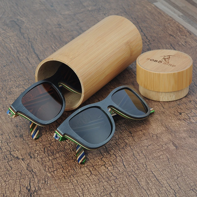

BOBO BIRD Custom Tea-Colored Wood Frames Unisex Retro Fashion Sunglasses with Plastic Lenses for Men and Women CE Certified