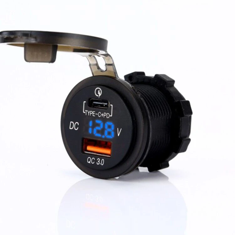 

USB PD Charger QC3.0 Quick Charge 5V Type-C PD Fast Charging With Voltmeter 12-24V