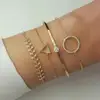 Popular Women Chain Adjustable Bracelet Golden Leaf Zircon Geometry Triangle 4pcs/set Thin Bangled For Women