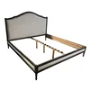 French Solid Limed Oak Linen Upholstered Bed Queen