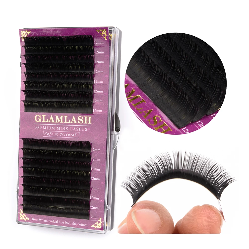 

Wholesale 16rows Luxury Black Matte Faux Mink Eyelashes extensions individual premium natural lashes, Natural black.
