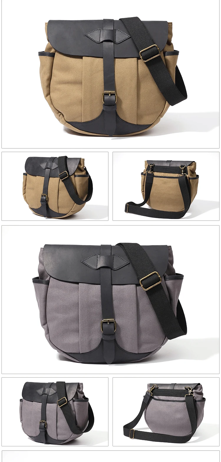 Vintage Eco-friendly retro canvas leather unisex cross body bag small messenger shoulder bag