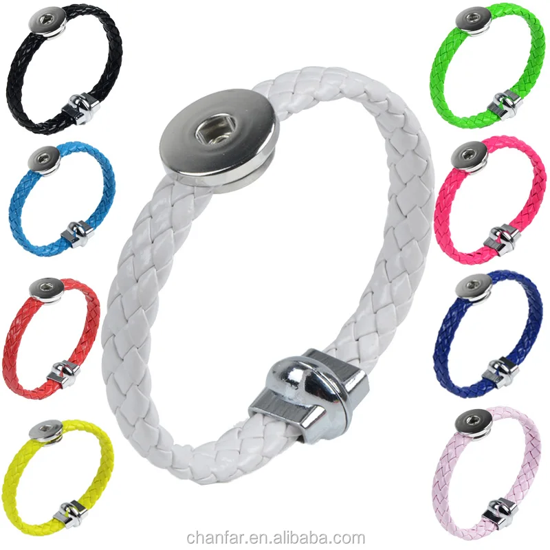 

Fashion Design Colorful PU Leather Bracelet Fit 18mm snap button jewelry