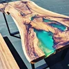 Unique design solid wood crystal clear epoxy resin dining table river live edge table