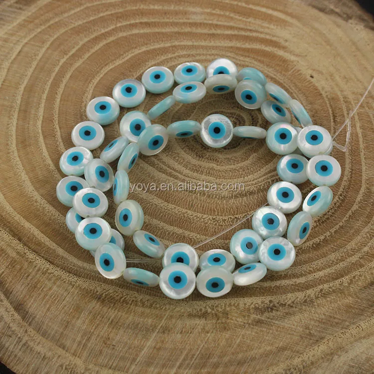 

SP4125 Fashion Evileye inlay white MOP shell flat round beads,mother of pearl coin beads