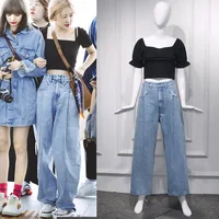 

2019 wholesale trendy ladies wide leg baggy pants high waist denim jeans stones wash trousers women's loose cotton jeans women