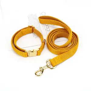 Mesh polyester material dog collar and leash with rose gold color accessories