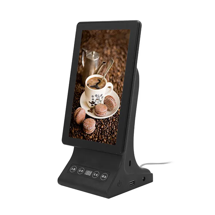 

Android 7 inch IPS HD LCD screen WIFI table power bank menu restaurant advertising player, Balck