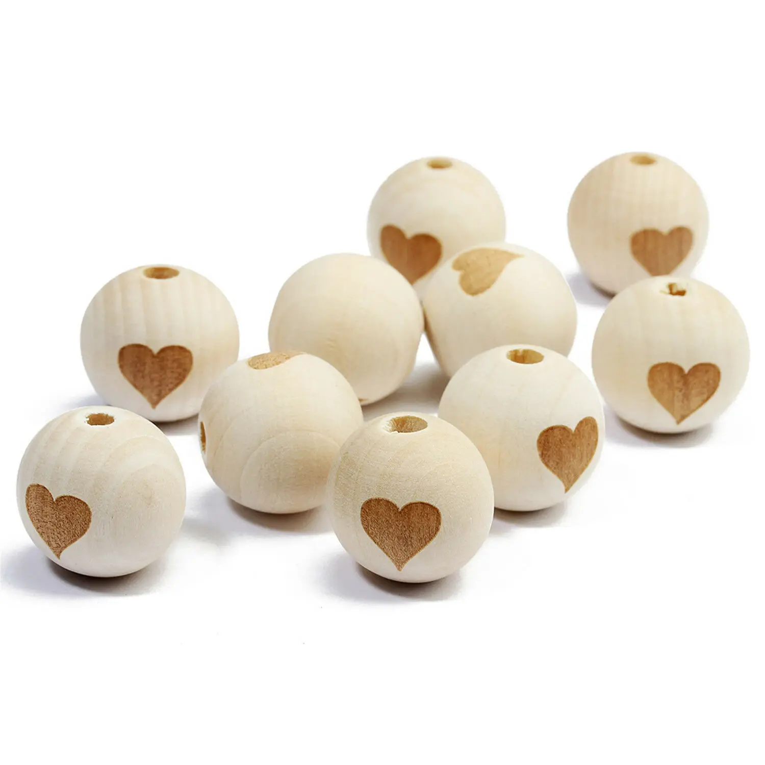 

YIwu 16MM Custom Print Heart Natural Wooden Beads For Wood Bead Kid Diy Crafts Jewelry Making