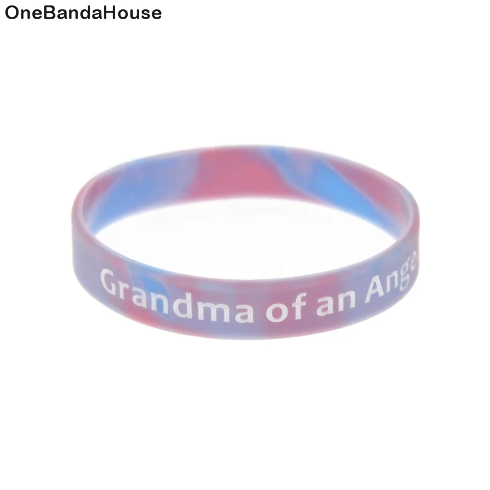 

50PCS Swirl Color Trendy Decoration Bracelet Grandma of an Angel Silicone Rubber Wristband, Mix color