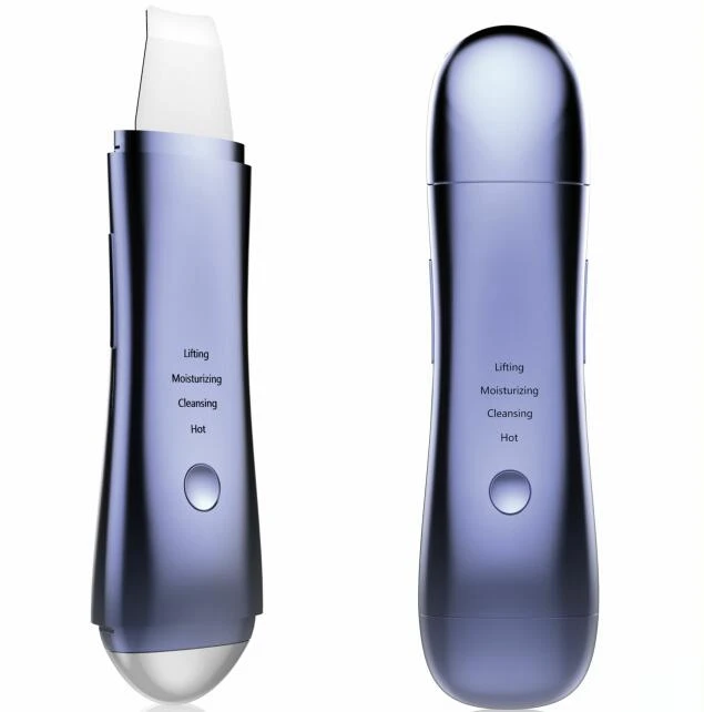 

2019 Portable Skin Scrubber Ion Ultrasound Facial Spatula Face Peeling Ultrasonic Skin Scrubber, Blue;silver