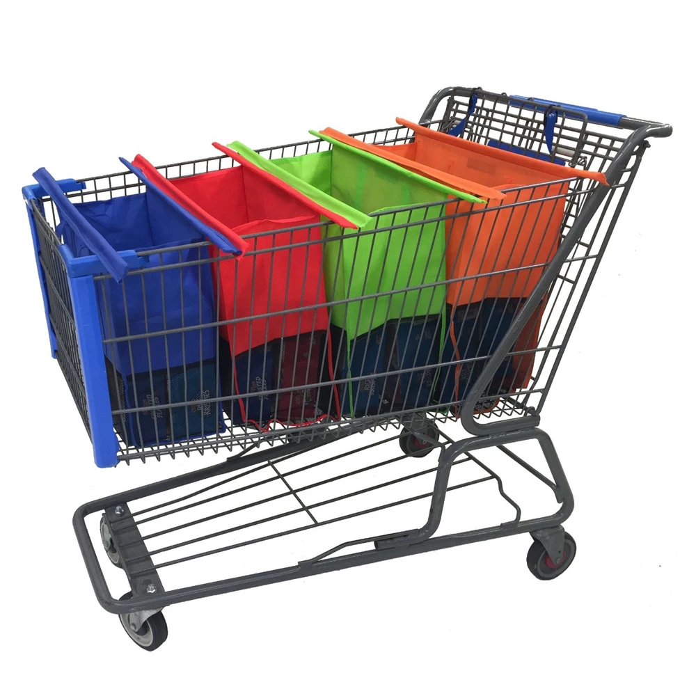 

Set 4 Grocery Shopping Cart bags Non Woven Foldable Reusable Shopping Market Trolley Bag, Orange