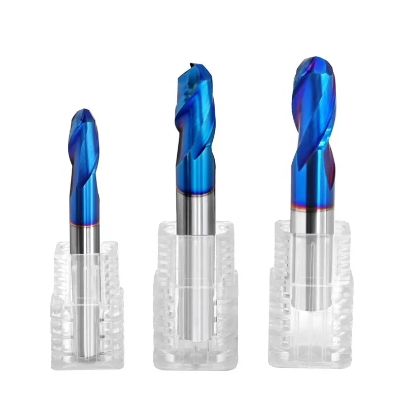 

China HRC63 BLUE NONA coating carbide 2 Flutes Ball nose bits for cnc tools manufacturer End mill