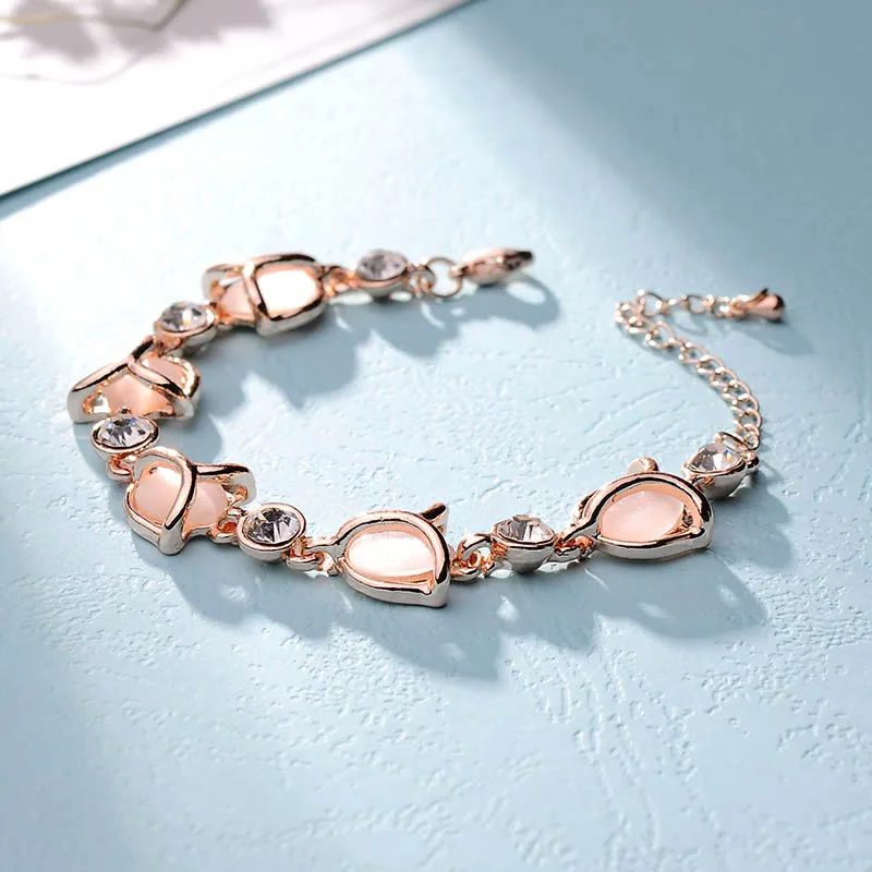 

2021 Female Bracelet Jewelry Rose Flower Shaped High Grade Opals Crystal Charm Bracelets