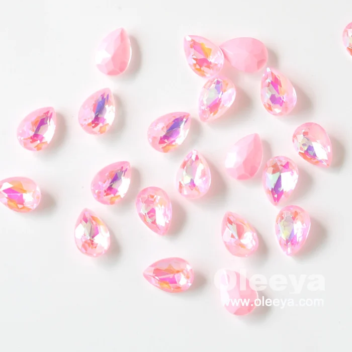 Factory Wholesale High Quality Mocha Shimmer Series Glass Pointed Back Teardrop MK Colors Rhinestones for Nail Art Decoration