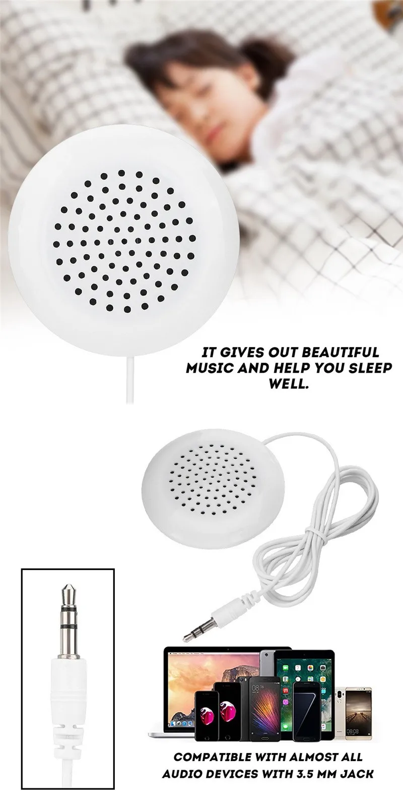 Under Pillow Sleep Speaker With 3.5mm Jack For Sleeping Mp3 Mp4 Cd