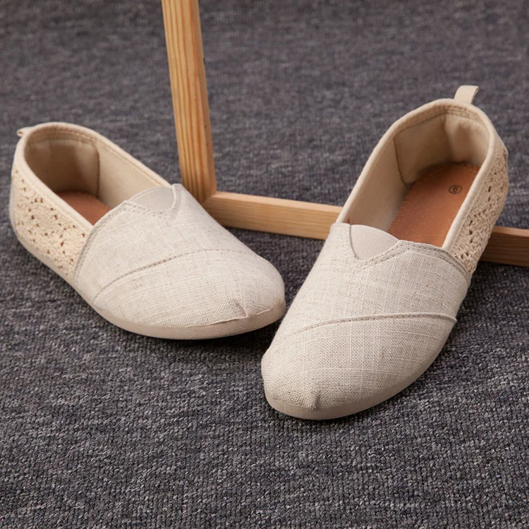 

OEM Women Beige Slip on Casual Flat Canvas for Girls