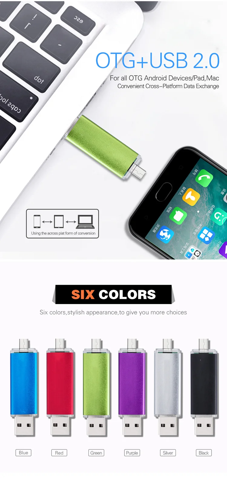 Multi Colors Otg 1gb 2gb 8gb 16gb 32gb 2 In 1 Android Smart Phone Usb Pendrive Flash Memory Stick Drive For Huawei Samsung - ANKUX.COM