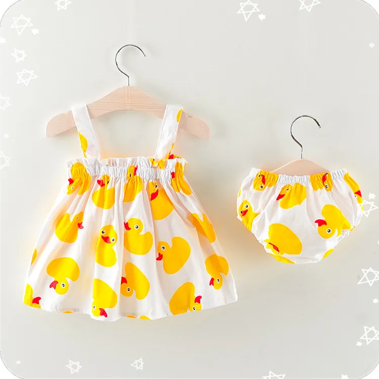 

2021 summer sleeveless children clothing lovely baby children's clothing cute duck printed 2 pieces set