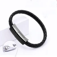 

2019 Christmas Promotion Handmade Metal PU Leather Bracelet Charger USB Cable