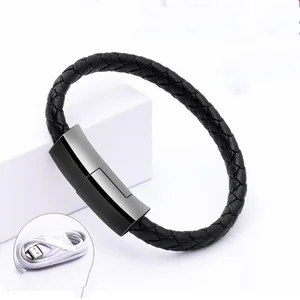 Handmade Metal PU Leather Bracelet Charger USB Cable