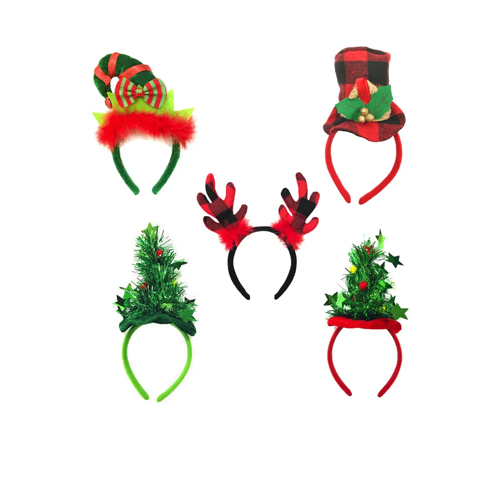 

Free Shipping New Year Supplies Christmas Party Decoration Hair Accessories Deer Ears Santa Headband Christmas Tree Headband, Red and green