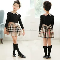 

Autumn new girl girl lattice dress Korean version of the children's dress girls knitted puff sleeves dress