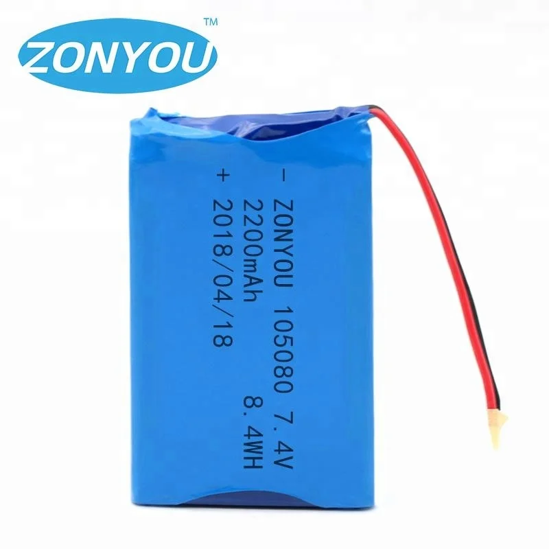 
Deep cycle 2S Li-po battery 7.4v battery pack 2200mAh 105080 rechargeable batteries for intercom 