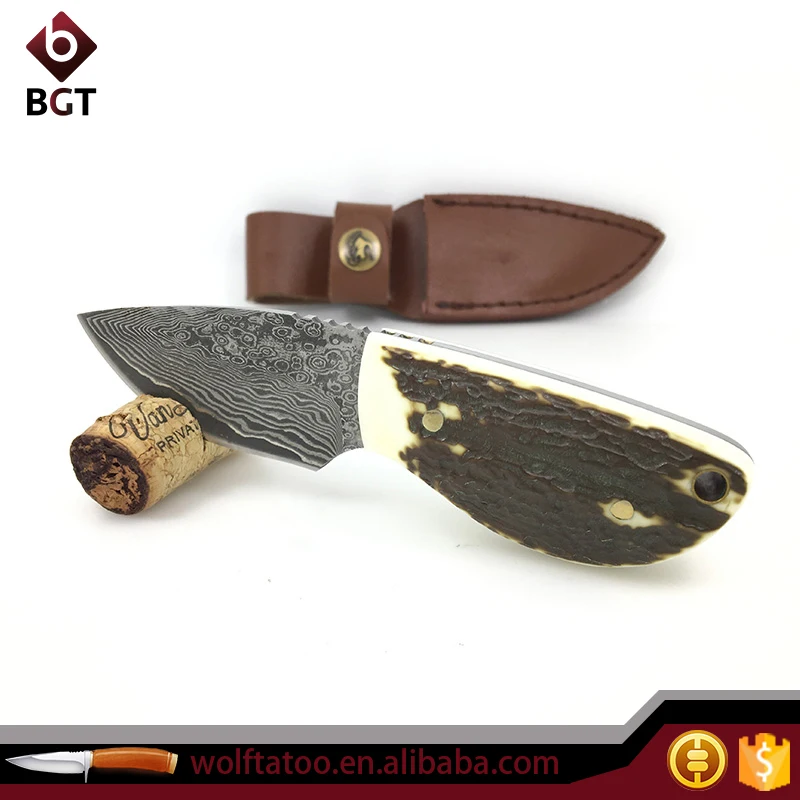 

Camping Utility Knife Damascus For Antlers Handle EDC Tool