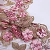 Nigerian beautiful elegant rhinestone 3D satin flower dress beaded lace fabric