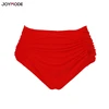 JOYMODE Women's Bikini Shorts Mid High Waist Solid Color Swimsuit Ruffle Bikini Bottoms Swim Wear Bathing Suit Brief Red Pink