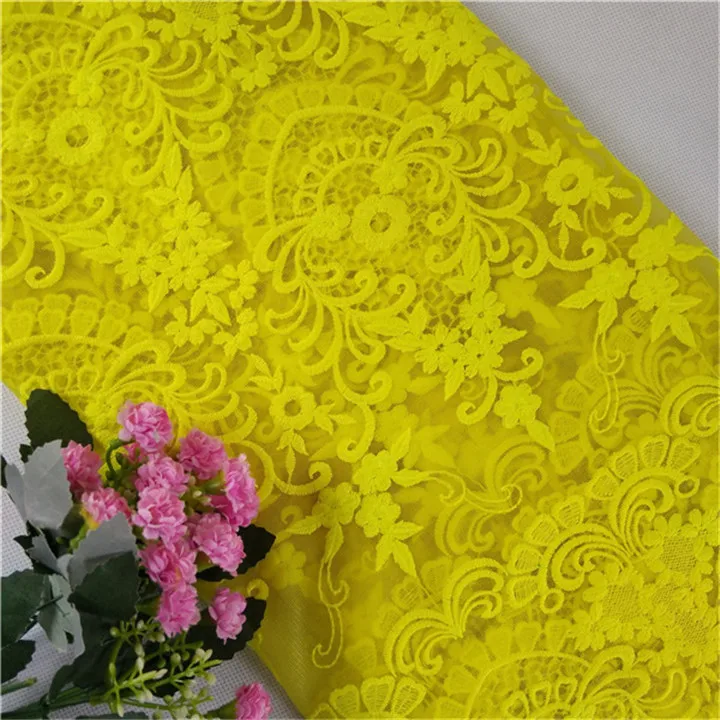 

2020 african lace fabrics royal design yellow tela de encaje guipure baumwolle sale, As image