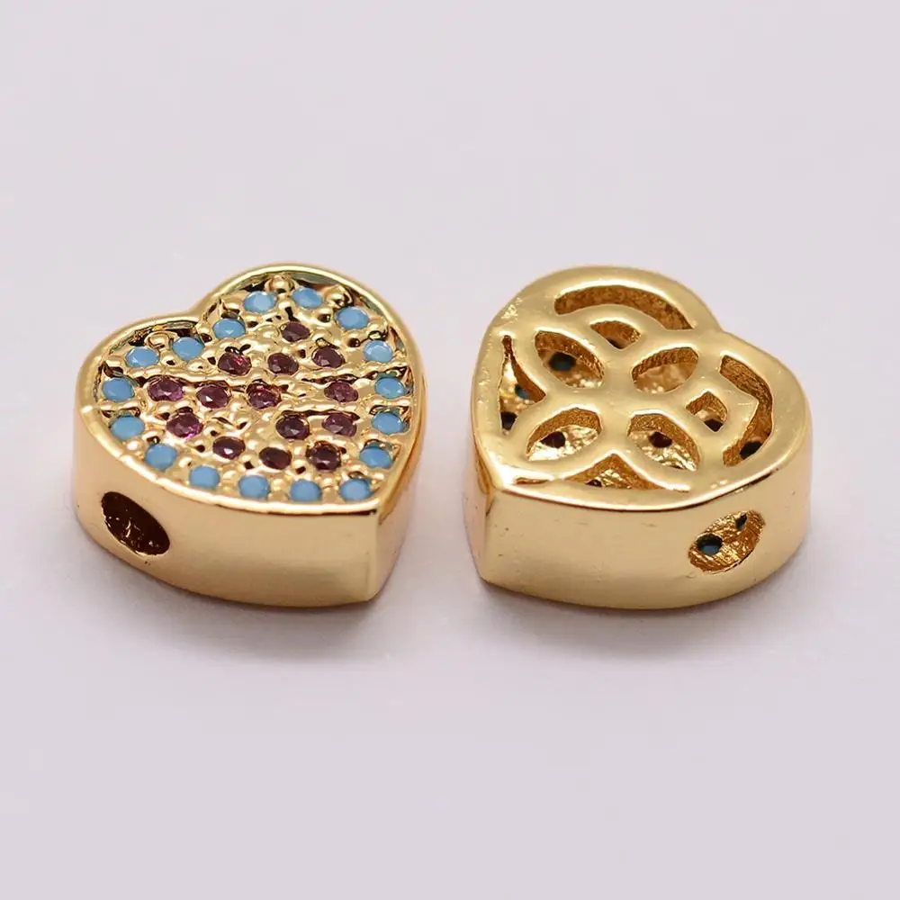 

PandaHall Environmental Brass Micro Pave Cubic Zircon Heart Beads