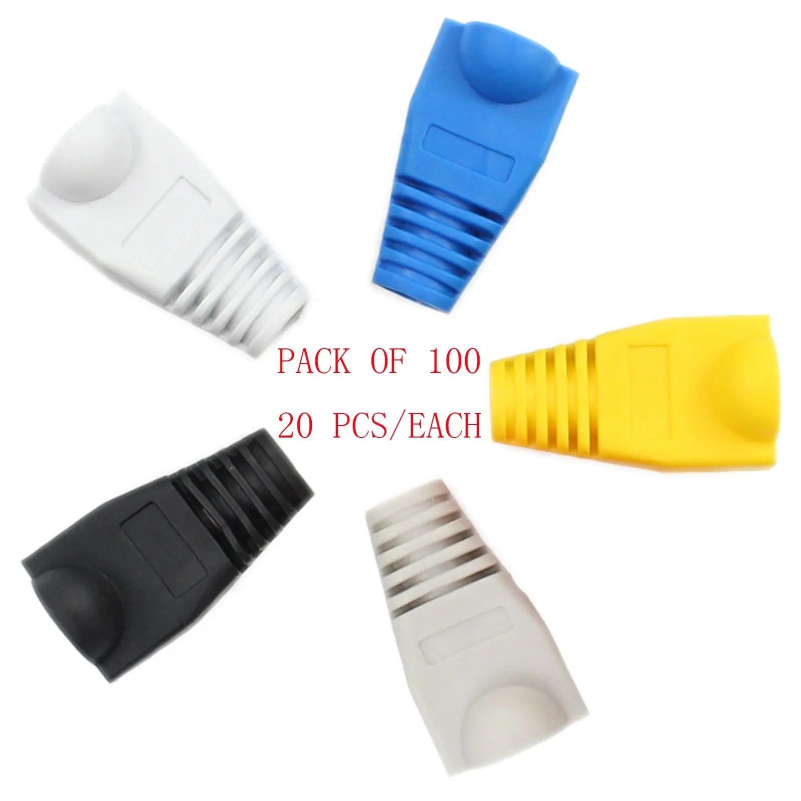 Ogrmar 100Pcs Mixed Color RJ45 Soft Plastic Ethernet Network Cable Strain Relief Boots Cable Connector Plug Cover