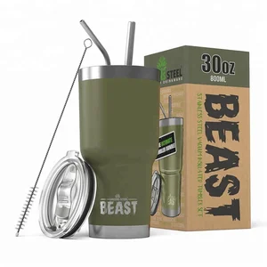 Image of 30OZ Powder Coating Double Wall Vacuum Insulated Stainless Steel Vacuum Flask Thermos With Straw