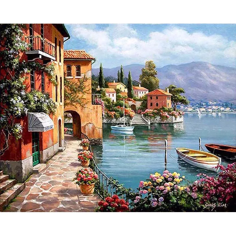 

CHENISTORY 99018 Venice Resorts Seascape DIY Painting By Numbers Handpainted Oil Painting Home Wall Decor Artwork 40x50cm