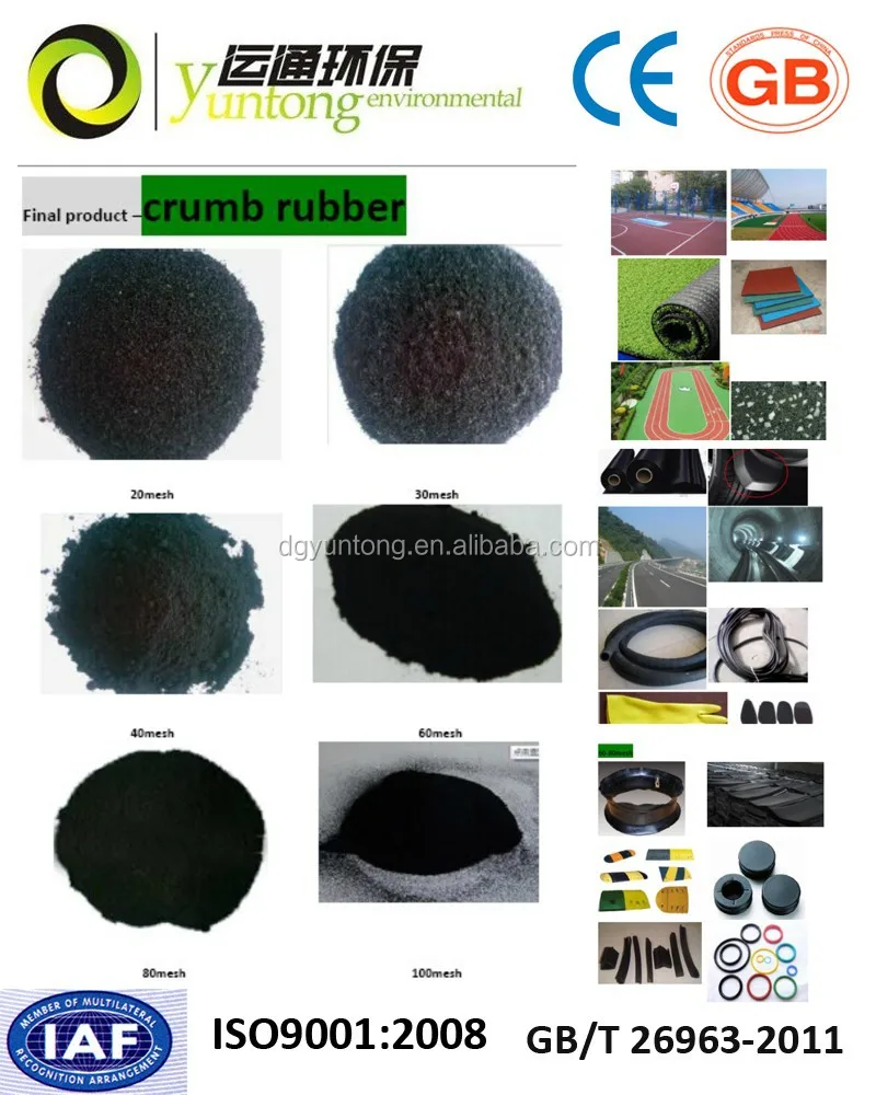 
2015 Crumb Rubber Line Producing Plant Yuntong Green Waste Mining Machine Tres Recycling Equipment 