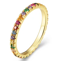 

RINNTIN SR63 Anniversary Women Jewelry 925 Sterling Silver Gold Plated Rainbow finger Ring