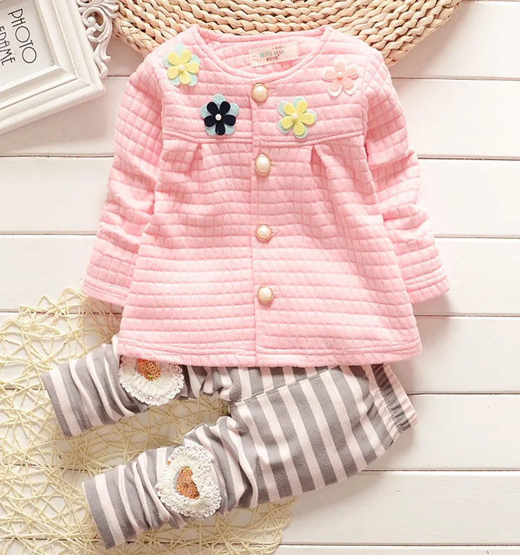 

Baby Clothing set new spring autumn children's boutique suit girls baby striped suit kids floral jacket girl set