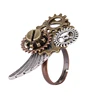 Unisex Vintage Punk Gothic Adjustable Ring Steampunk Gear and Clock Wing Ring