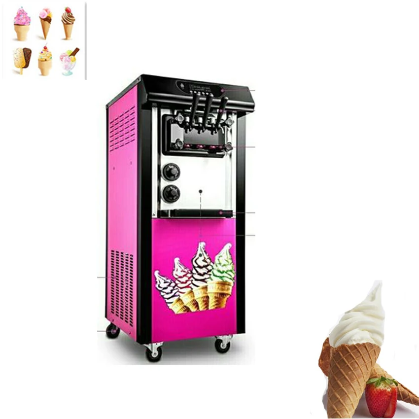 

Wholesale New Design High Quality Commercial Soft Serve 3 Flavor Soft Ice Cream Machine with Cone For Sale, Pink/sliver/yellow