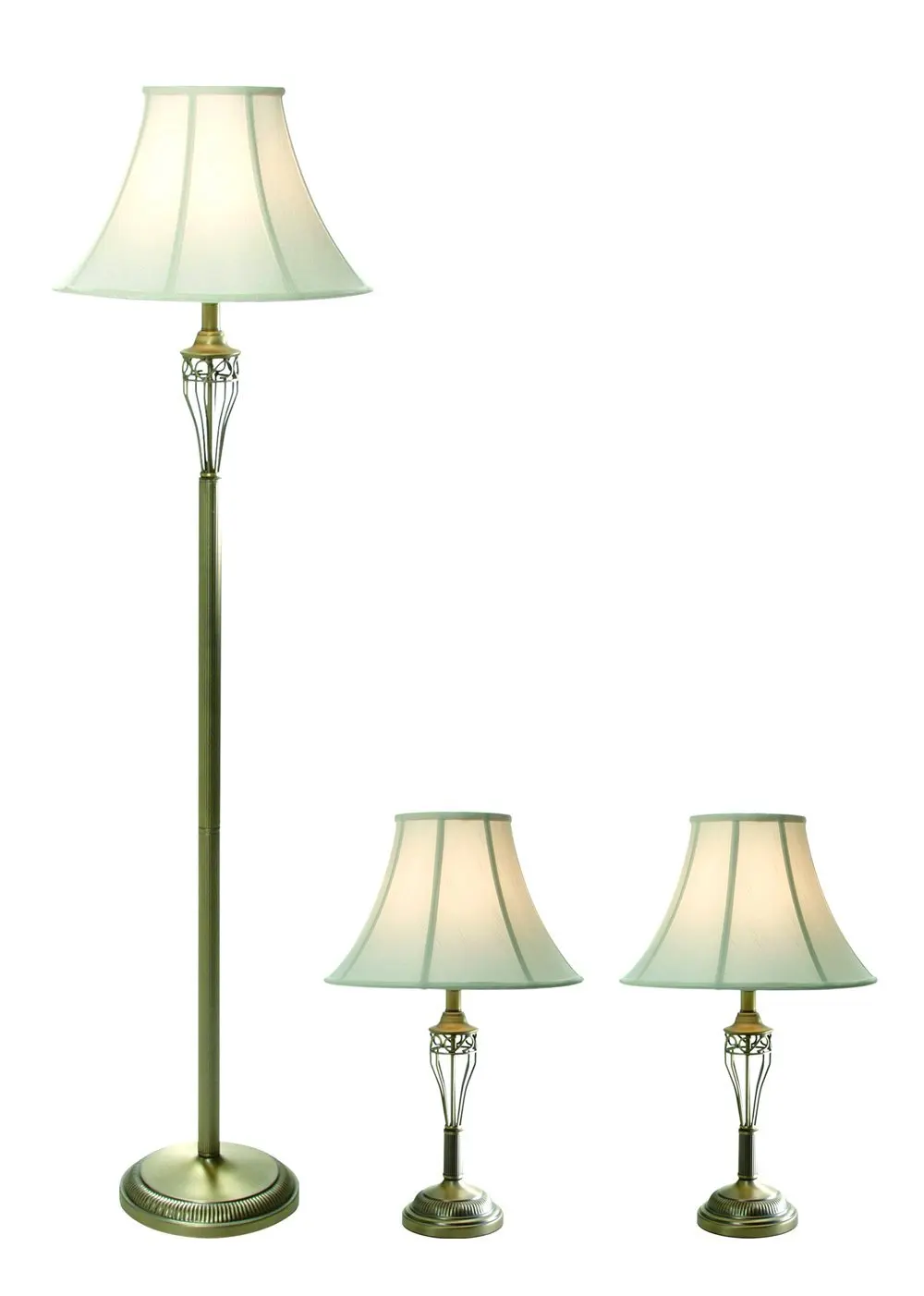 Elegant Designs LC1001-ABS Three Pack Lamp Set (2 Table Lamps, 1 Floor Lamp), 7" x 16" x 25", Antique Brass