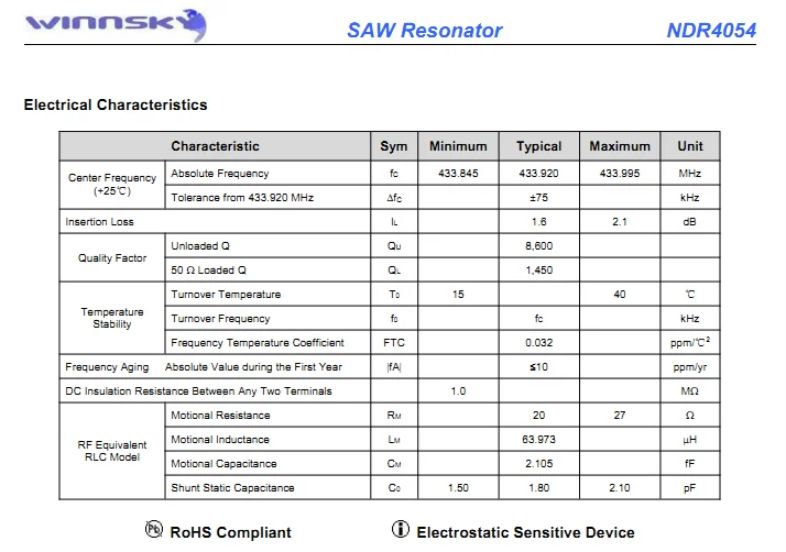 
WINNSKY DCC6 SMD saw resonators 433.92mhz for transmitter 