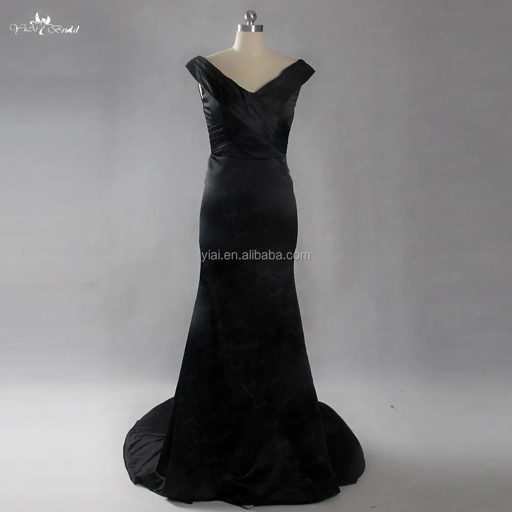 

LZF034 Beautifully Black V-neck Mermaid Evening Dresses Pleat Long Satin Prom Dress, Customized